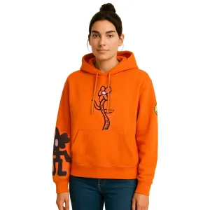 womens-orange-fleece-floral-hoodie