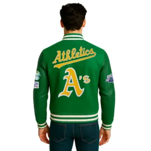 retro green wool oakland athletics jacket