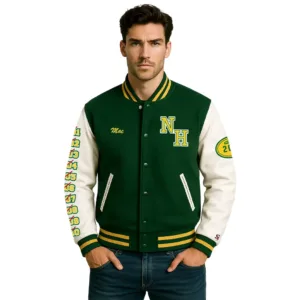 green and white varsity jacket
