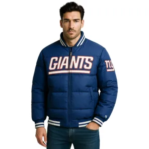 mens puffer new york giants leather jacket