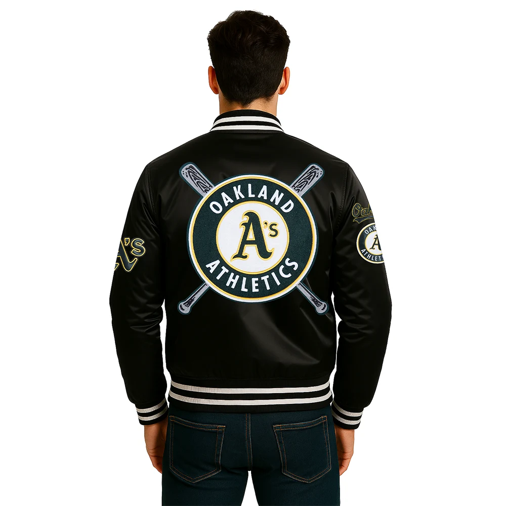 mlb-mashup-oakland-athletics-satin-jacket mlb mashup black oakland athletics satin jacket