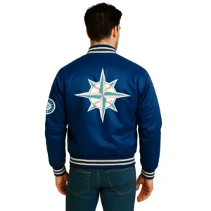 navy blue 90s mariners satin jacket
