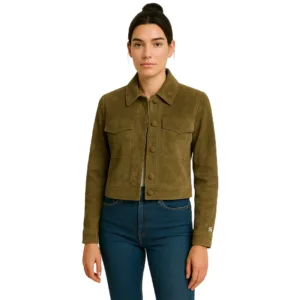 green suede cropped jacket