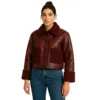 maroon faux leather shearling jacket