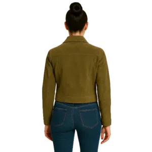 womens green suede cropped jacket