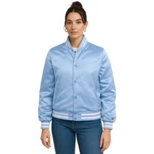 baby blue satin bomber jacket