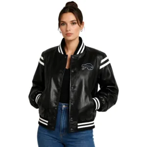 buffalo bills faux leather varsity jacket